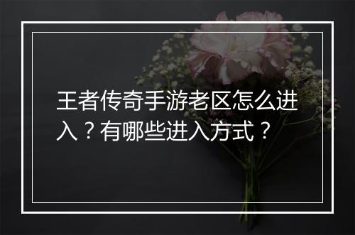 王者传奇手游老区怎么进入？有哪些进入方式？