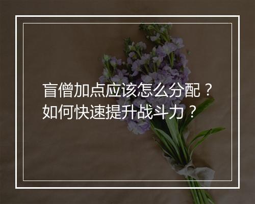 盲僧加点应该怎么分配？如何快速提升战斗力？