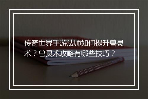 传奇世界手游法师如何提升兽灵术？兽灵术攻略有哪些技巧？