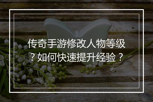传奇手游修改人物等级？如何快速提升经验？