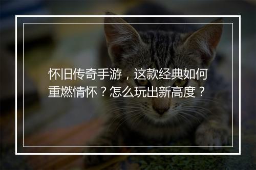 怀旧传奇手游，这款经典如何重燃情怀？怎么玩出新高度？