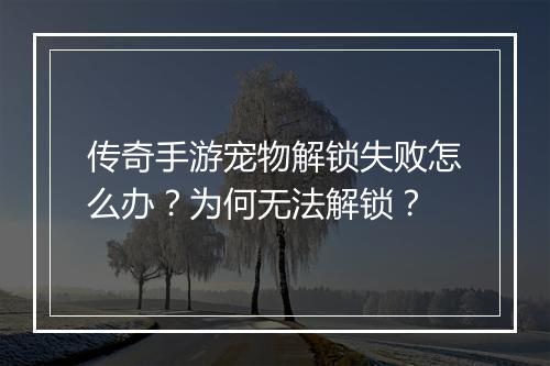 传奇手游宠物解锁失败怎么办？为何无法解锁？