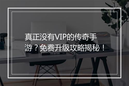 真正没有VIP的传奇手游？免费升级攻略揭秘！