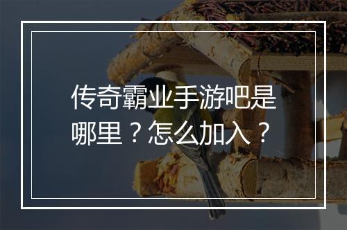 传奇霸业手游吧是哪里？怎么加入？