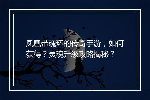凤凰带魂环的传奇手游，如何获得？灵魂升级攻略揭秘？