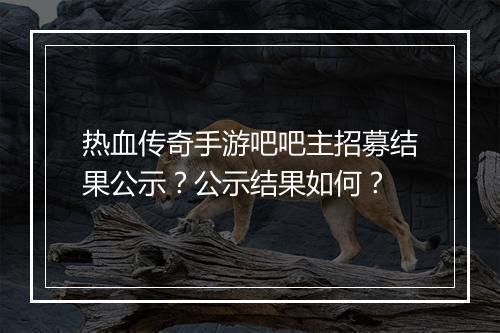 热血传奇手游吧吧主招募结果公示？公示结果如何？