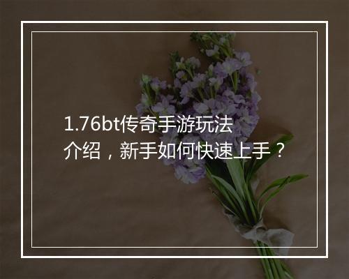 1.76bt传奇手游玩法介绍，新手如何快速上手？