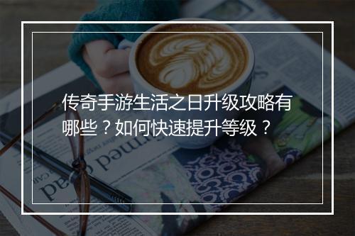 传奇手游生活之日升级攻略有哪些？如何快速提升等级？
