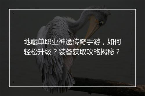 地藏单职业神途传奇手游，如何轻松升级？装备获取攻略揭秘？