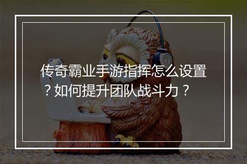 传奇霸业手游指挥怎么设置？如何提升团队战斗力？