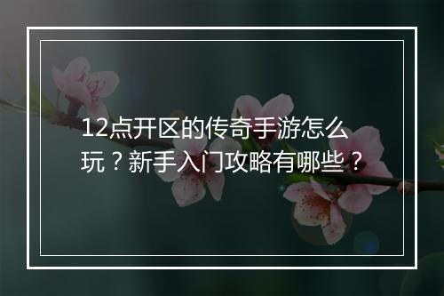 12点开区的传奇手游怎么玩？新手入门攻略有哪些？