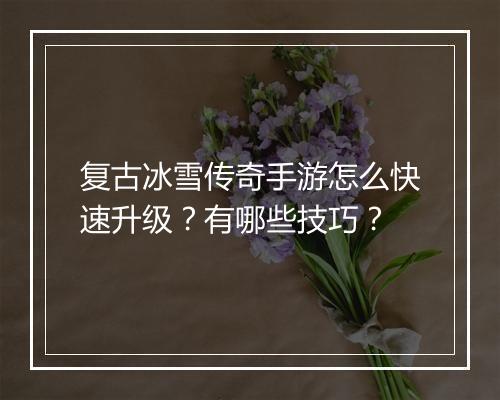复古冰雪传奇手游怎么快速升级？有哪些技巧？