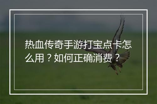 热血传奇手游打宝点卡怎么用？如何正确消费？
