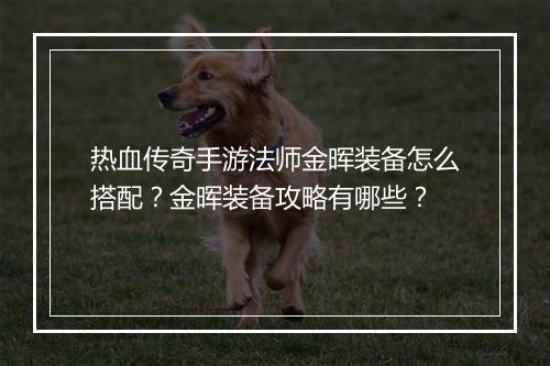 热血传奇手游法师金晖装备怎么搭配？金晖装备攻略有哪些？