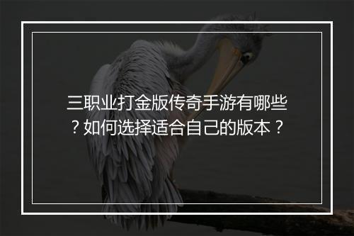 三职业打金版传奇手游有哪些？如何选择适合自己的版本？