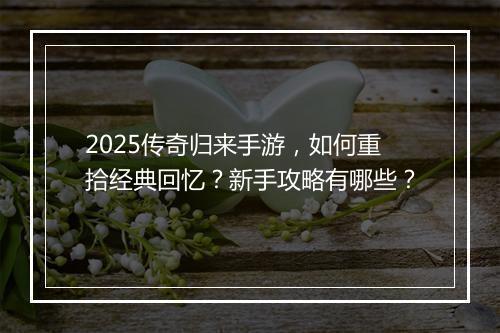 2025传奇归来手游,如何重拾经典回忆?新手攻略有哪些?