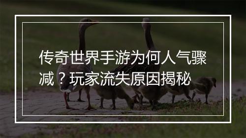 传奇世界手游为何人气骤减？玩家流失原因揭秘
