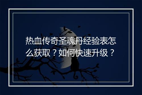 热血传奇圣魂丹经验表怎么获取？如何快速升级？