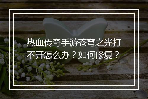 热血传奇手游苍穹之光打不开怎么办？如何修复？