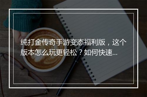 纯打金传奇手游变态福利版，这个版本怎么玩更轻松？如何快速升级？