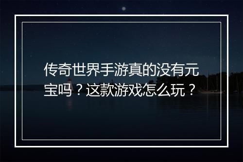 传奇世界手游真的没有元宝吗？这款游戏怎么玩？