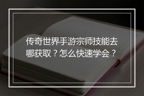 传奇世界手游宗师技能去哪获取？怎么快速学会？