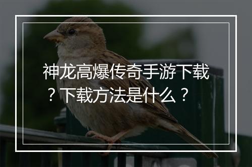 神龙高爆传奇手游下载？下载方法是什么？