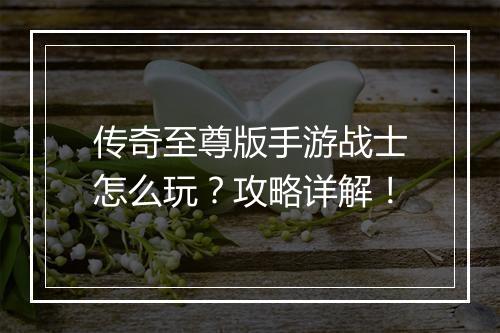 传奇至尊版手游战士怎么玩？攻略详解！