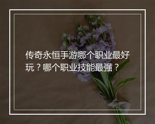 传奇永恒手游哪个职业最好玩？哪个职业技能最强？