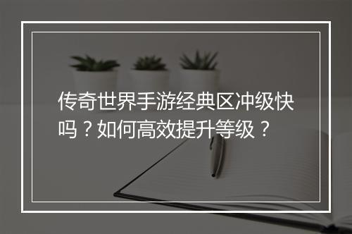 传奇世界手游经典区冲级快吗？如何高效提升等级？