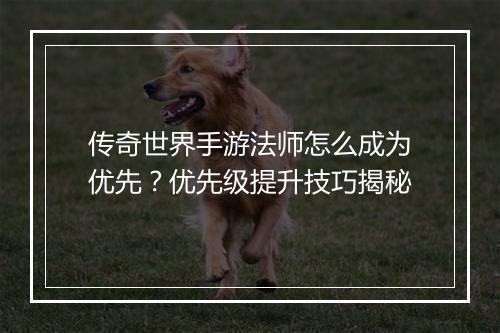传奇世界手游法师怎么成为优先？优先级提升技巧揭秘