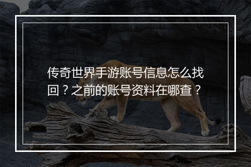 传奇世界手游账号信息怎么找回？之前的账号资料在哪查？