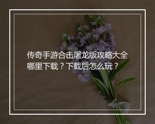 传奇手游合击屠龙版攻略大全哪里下载？下载后怎么玩？