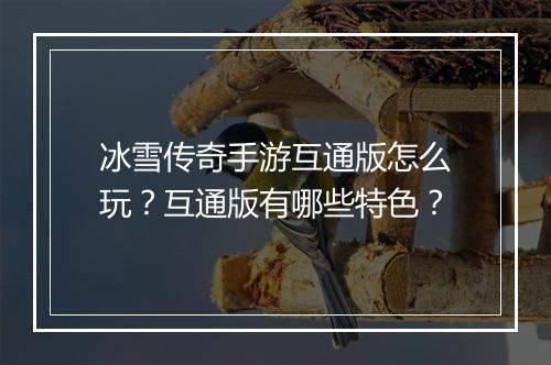 冰雪传奇手游互通版怎么玩？互通版有哪些特色？