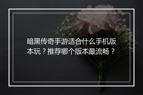 暗黑传奇手游适合什么手机版本玩？推荐哪个版本最流畅？