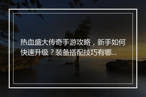 热血盛大传奇手游攻略，新手如何快速升级？装备搭配技巧有哪些？