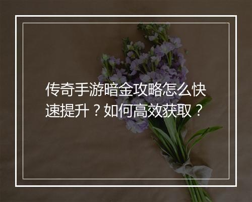 传奇手游暗金攻略怎么快速提升？如何高效获取？