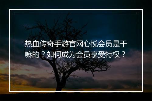 热血传奇手游官网心悦会员是干嘛的？如何成为会员享受特权？