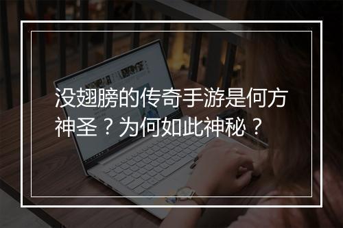 没翅膀的传奇手游是何方神圣？为何如此神秘？