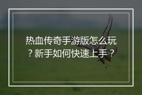 热血传奇手游版怎么玩？新手如何快速上手？
