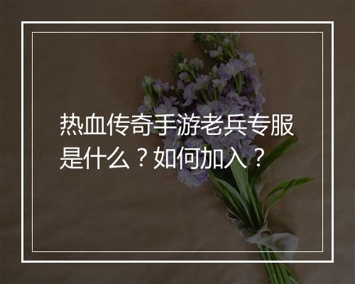 热血传奇手游老兵专服是什么？如何加入？