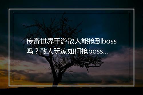 传奇世界手游散人能抢到boss吗？散人玩家如何抢boss？