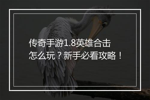 传奇手游1.8英雄合击怎么玩？新手必看攻略！