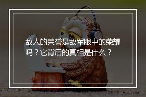 敌人的荣誉是敌军眼中的荣耀吗？它背后的真相是什么？