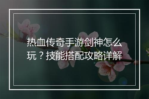 热血传奇手游剑神怎么玩？技能搭配攻略详解