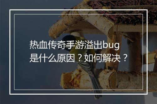 热血传奇手游溢出bug是什么原因？如何解决？