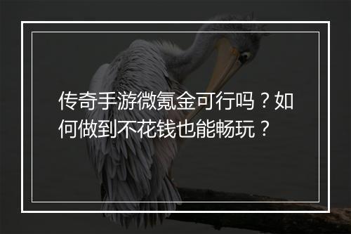 传奇手游微氪金可行吗？如何做到不花钱也能畅玩？