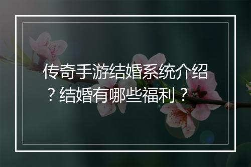 传奇手游结婚系统介绍？结婚有哪些福利？