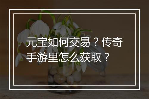 元宝如何交易？传奇手游里怎么获取？