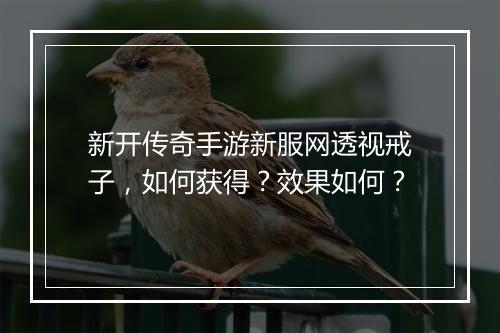 新开传奇手游新服网透视戒子，如何获得？效果如何？